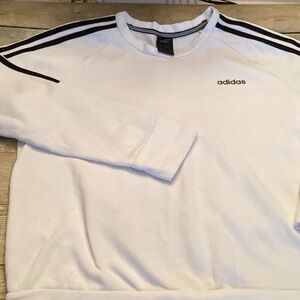 adidas White Crewneck Sweater with Black Shoulder Stripes